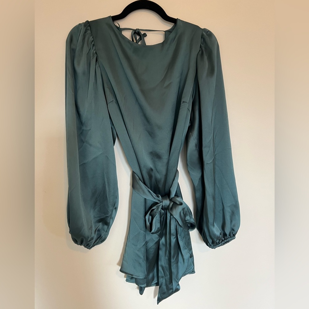 Satin Balloon Sleeve Dress